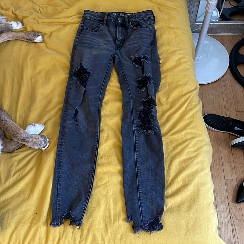 American Eagle black ripped skinny jeans